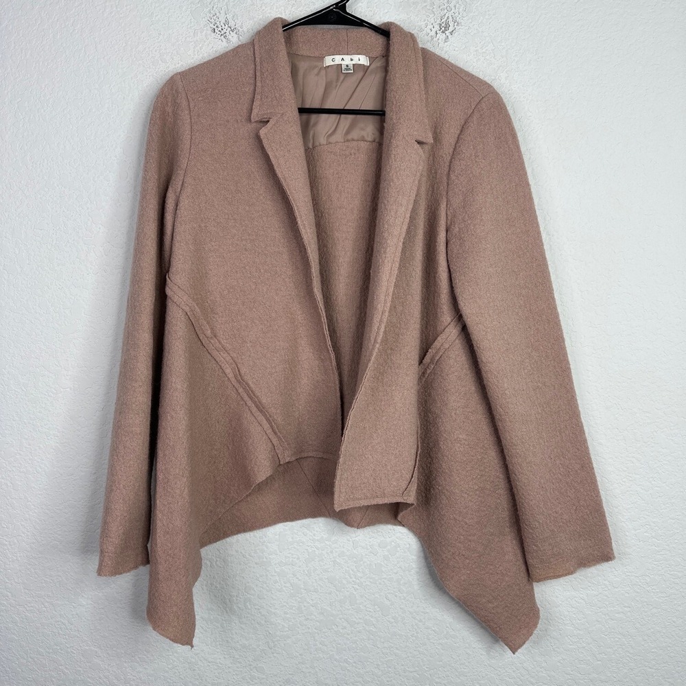 Cabi Jacket Womens S Pink Wool Asymmetrical Open Front Minimalist Boho Career